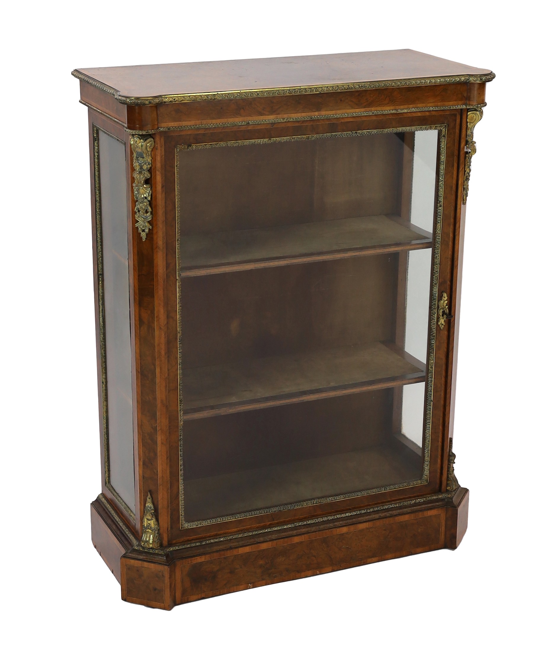 A 19th century French ormolu mounted figured walnut pier cabinet, width 90cm depth 40cm height 114cm